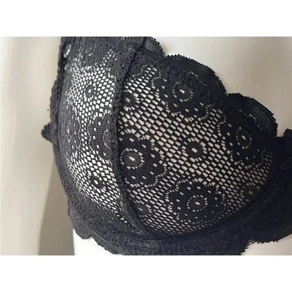 NWOT Rene Rofe Black Stretch Lace Push Up Bra 34A - Picture 5 of 8